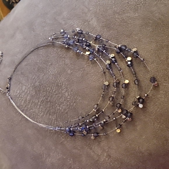 5/$25 Y2k Gray Blue Floating Illusion Acrylic Beaded Layered Necklace - Picture 4 of 6